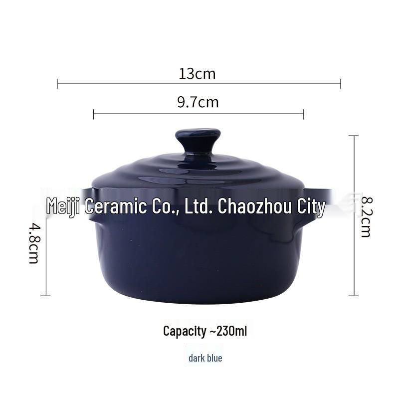 Gradient Ceramic Underglaze Stew Pot with Lid - Double Ear Bowl for Soup, Stews, or Steamed Eggs