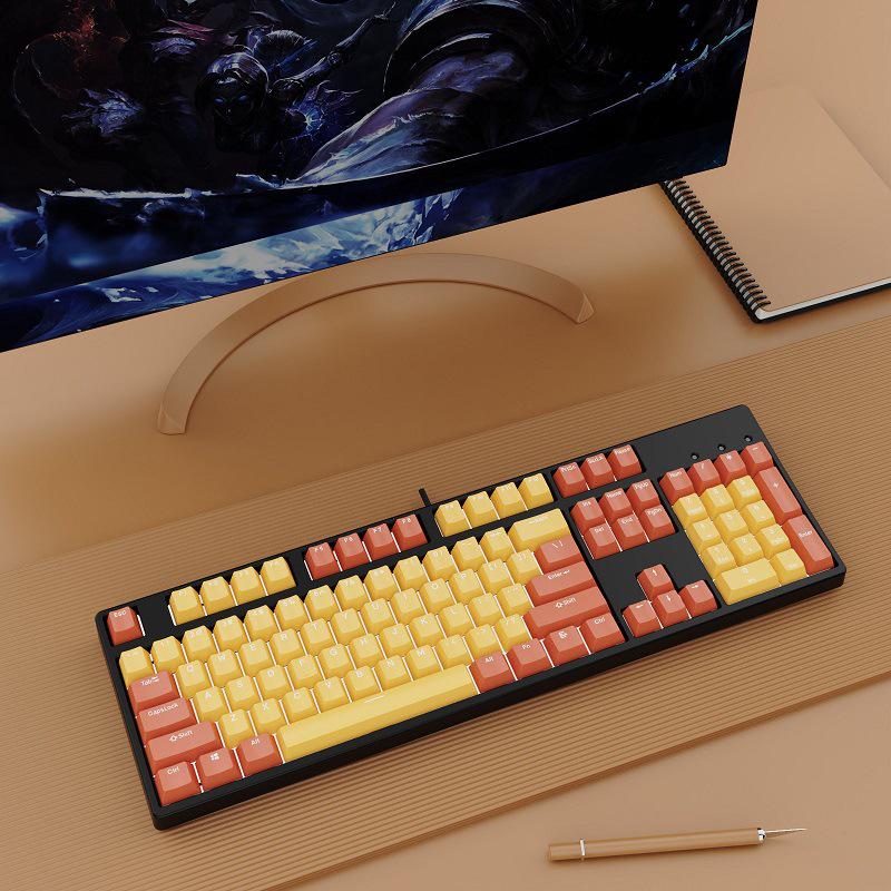 Hot-Swappable 104-Key Mechanical Gaming Keyboard for Girls, Wired, Blue/Black/Brown/Red Switches, Dual-Color Design