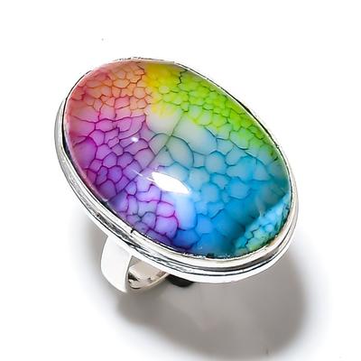 Natürlicher Regenbogen-Sonnenquarz-Edelstein, 925er Sterling-Silber-Ring, Größe 8,5, V4N76