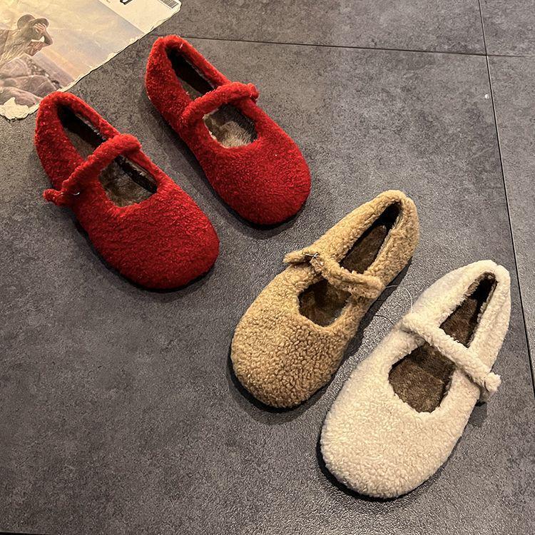 Mary Jane Women's Furry Velvet Flat Shoes - 2025 Autumn/Winter Korean Style
