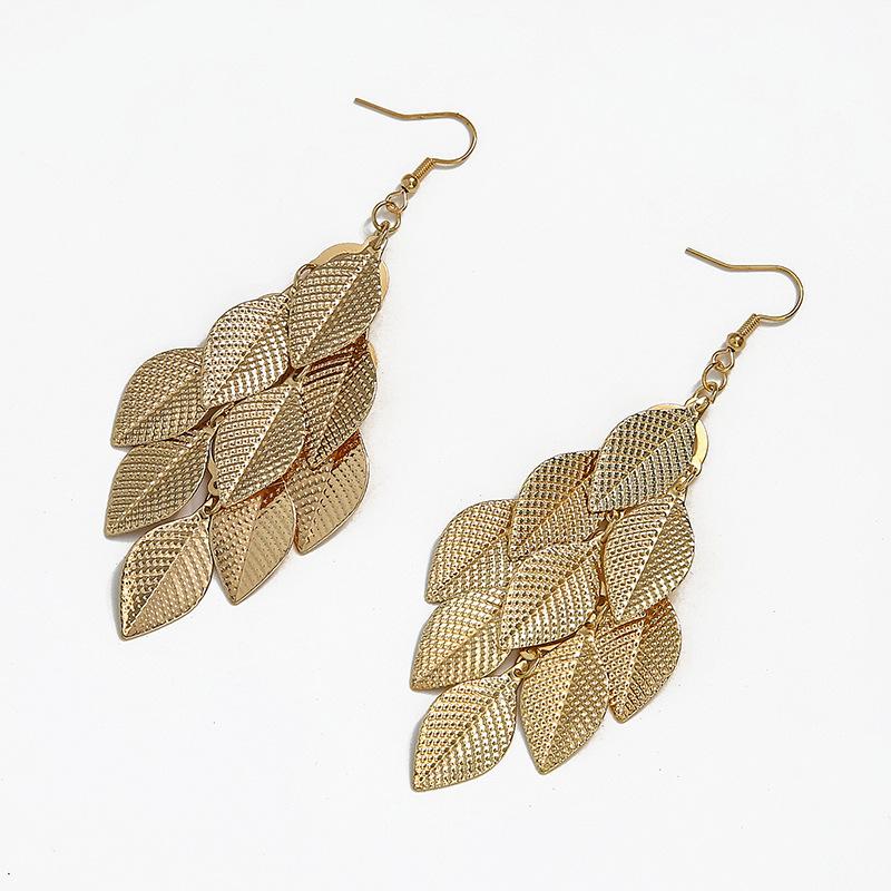 

Multiple Leaf Drop Dangle Earings for Women Gold Copper Color Vintage Long Boho Metal Earrings Fashion Zircon Pendientes Mujer золотой