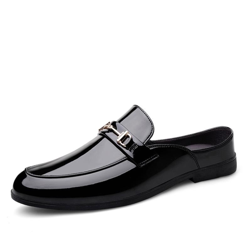 Fashion Men Luxury Designer patent Leather Mules Male Summer Fashion Casual Breathable Comfy Sandals Open Back Low-heel Slippers