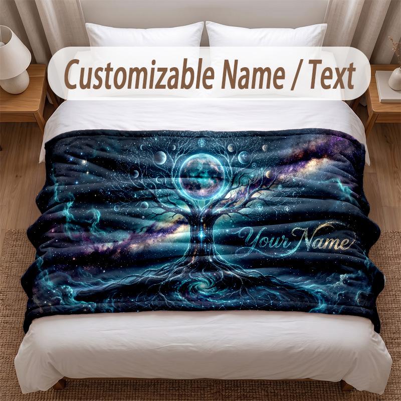 Tree of Life Theme Soft Blanket Personalized Custom Name Text Print Warm Blanket Home Sofa Bedroom Decor