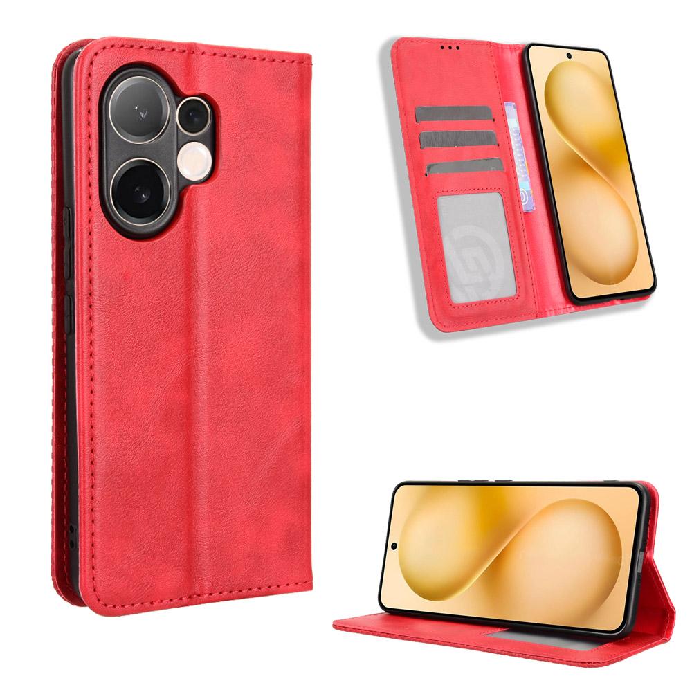 For vivo V60 5G Leather Case Wallet Stand Retro Texture Phone Cover
