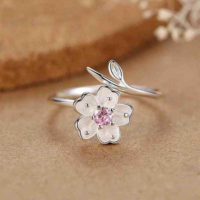New Korean Fashion Copper Color Cherry Blossoms Rings Flower Open Ring For Girl Women Rings Gift Party Birthday Jewelry