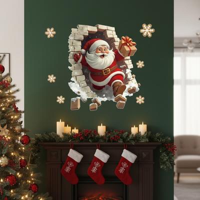 3D Christmas Santa Claus Wall Stickers Removable Wall Decal Holiday Decor for Home and Living Spaces