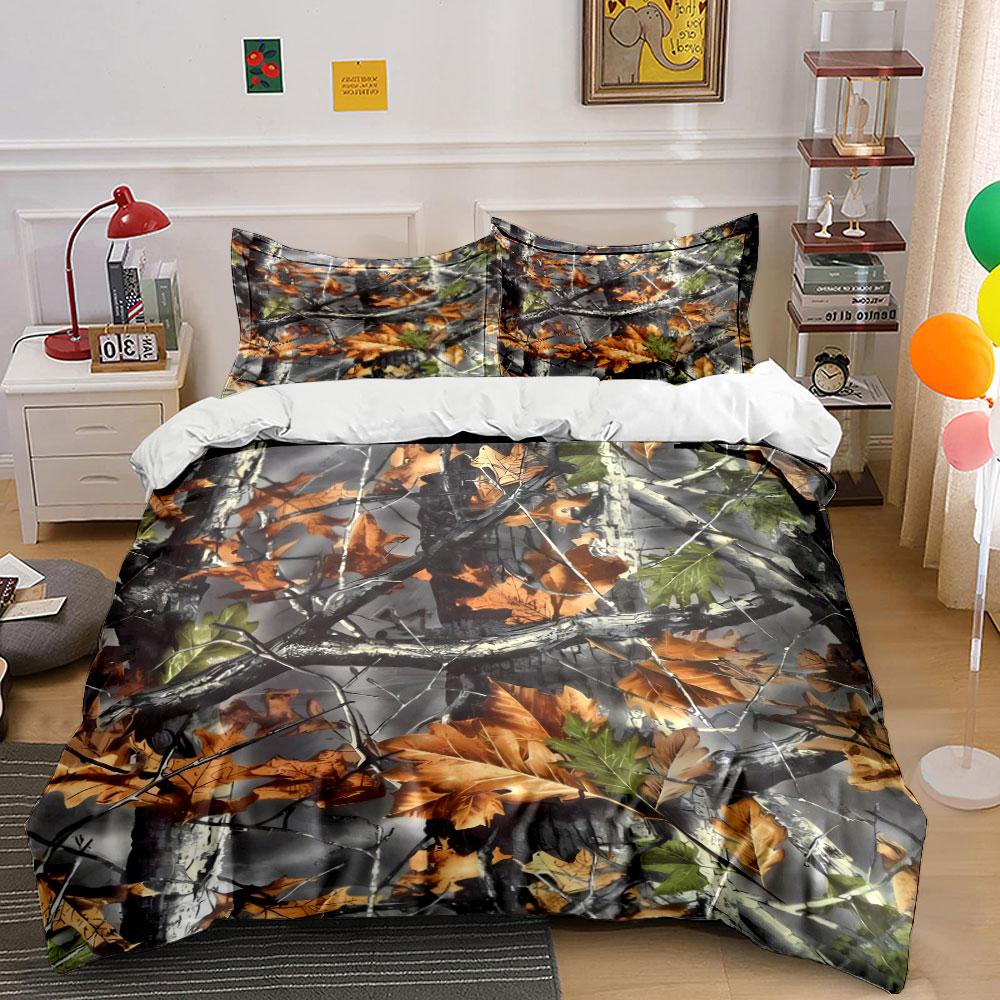 Autumn Camouflage Outdoor Gear Set kid's and adults' bedroom decor, Exquisite three-piece bedding set gift