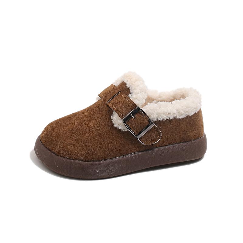 

Genuine leather girls snow boots with plush Haken shoes, winter girls baby cotton shoes with plush boys woolen shoes 23 коричневый
