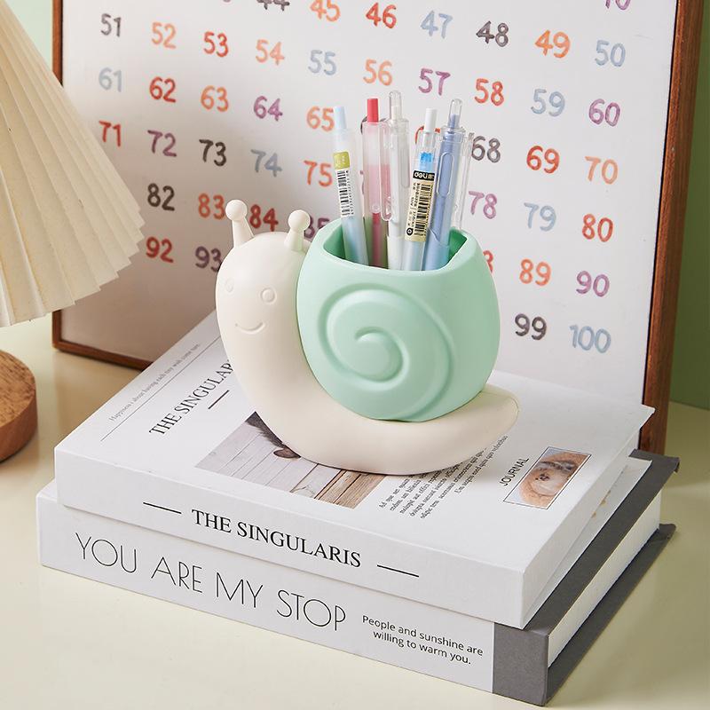 Pen Holder Desktop Cartoon Snail Dinosaur Office Pen Holder Gift Stationery Storage Box Makeup Brush Storage Bucket