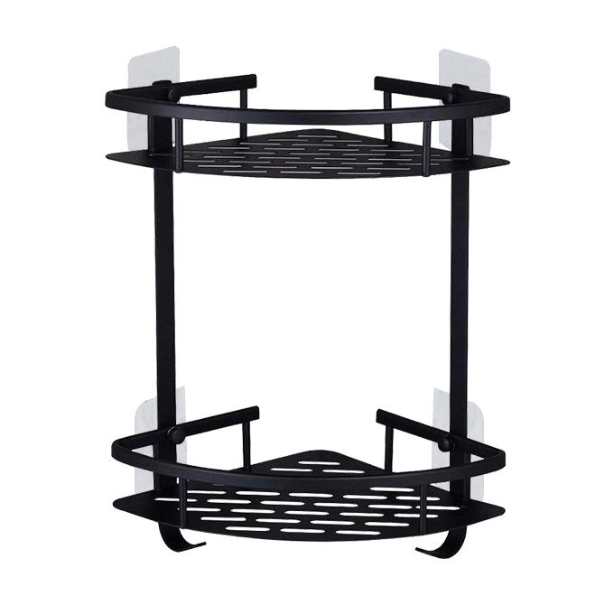 2-Tiers Right Angle Corner Storage Shelves Wall-Mounted Bathroom Basket Kitchen Shower Caddy Aluminum Triangle Space-for Space чёрный