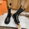 Classics Height Increasing Ankle Boot Women's Round Toe Black Leather Mid-Calf Boot Elastic Band British Style Women Shoes 35-40