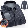 Men Autumn Winter Business Shirt Lapel Long Sleeve Single Breasted Formal Shirt Slim Fit Plaid Print Thick Fleece Lining Shirt Tops