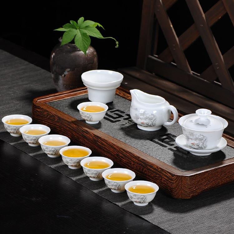 Set da Tè Kung Fu, Tazza da Tè in Ceramica, Set in Porcellana Bianca, Tazza da Tè Blu e Bianca, Coperchio, Ciotola, Set da Tè