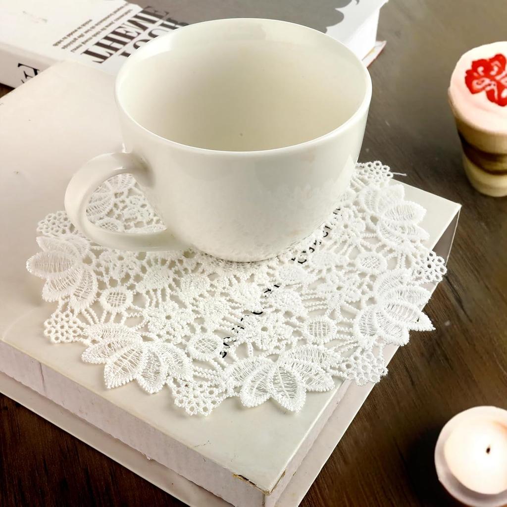 6 Pcs Doilies for Tables 6 Inch Crochet Handmade Lace Coasters Round Laces Placemat Rustic Table Doilies Decors for Kitchen Dining Room Party
