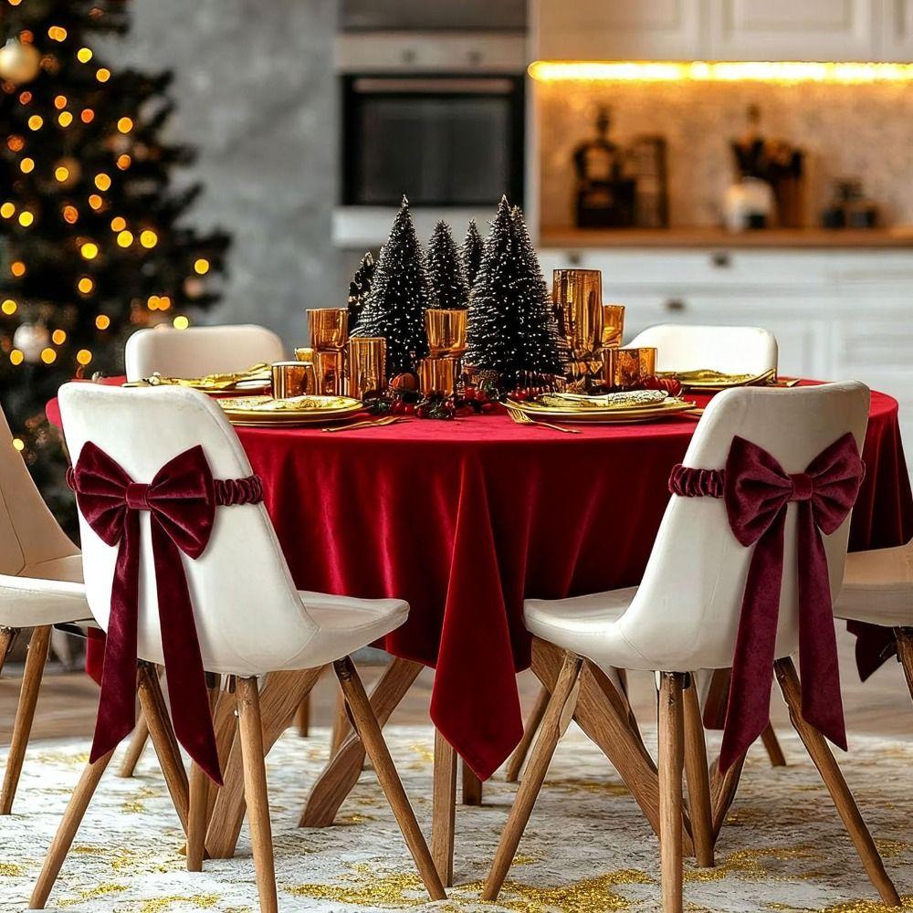 Velvet Christmas Red Chair Bows Elastic Ribbon Gift Bows Big Bows Tie Back Dining Chair Cover