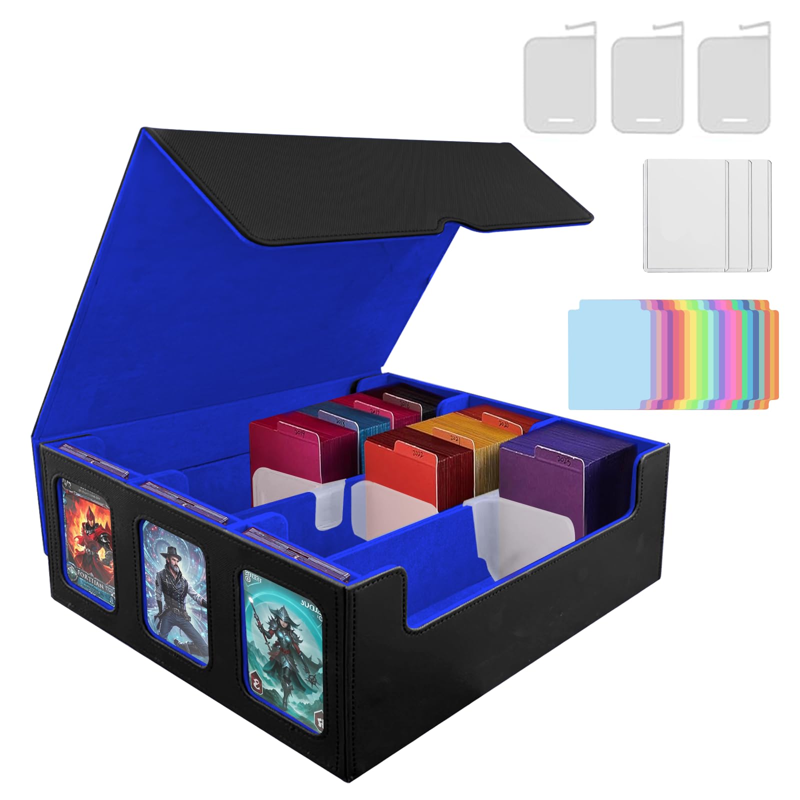 

Amonel Deck Trading Card PU Large 3 24 Dividers with Compatible with and Other Card Games with Blue 3 Case, Case, Leather, 3-Column Storage, 2100+