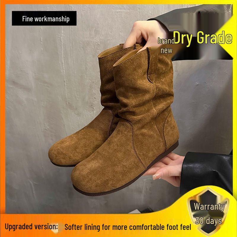 Chic Retro Women's Suede Slouch Boots: 2025 Autumn/Winter Collection – European & American Style Short Martin Boots