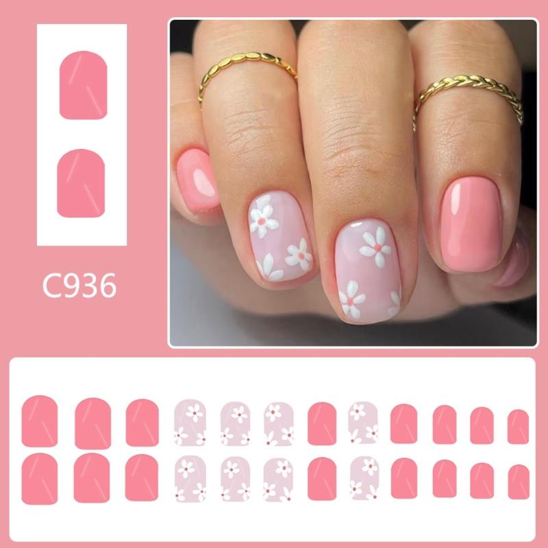 Quadratische Aufklebenägel Blume Falsche Nägel Klebenägel Künstliche Acrylnägel 12 Größen 24 Stück Aufklebenägel für Frauen Mädchen