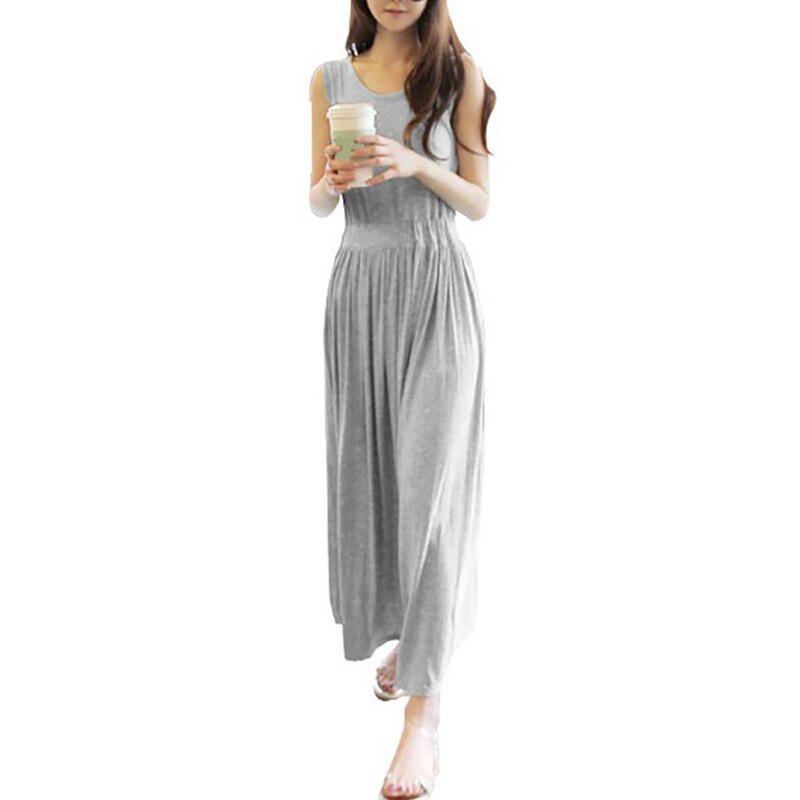 Women's Solid Color Long Pleated Dresses Tank Summer Elegant Casual Modal Dresses