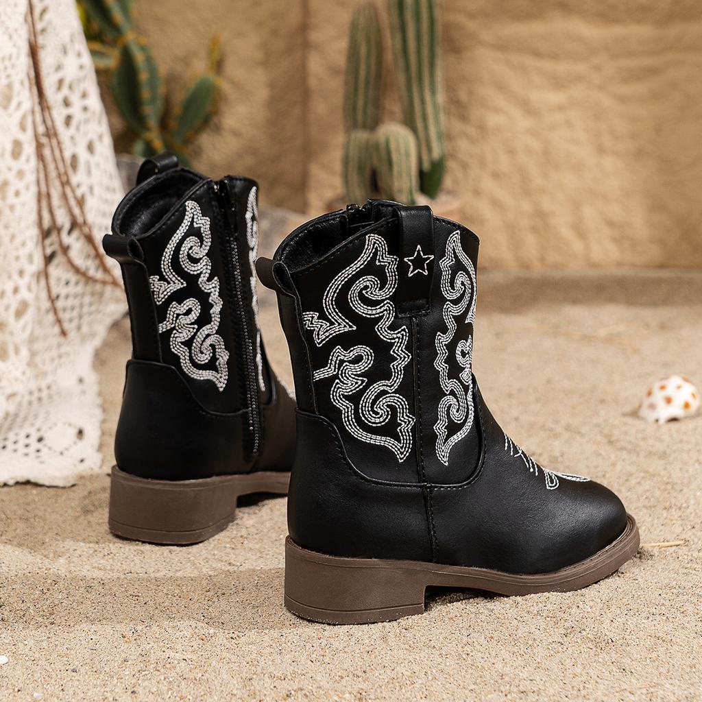 Autumn and Winter Western Cowboy Boots Embroidery Thick Heel Round Head Thick-soled Medium Boots Mongolian Women's Boots