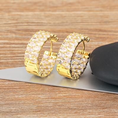 

Nidin Top Quality New Fashion Gold Plated Gold/Silver Color Earrings CZ Zircon Ear Hoops Women Round Piercing Aesthetic Jewelry золотой