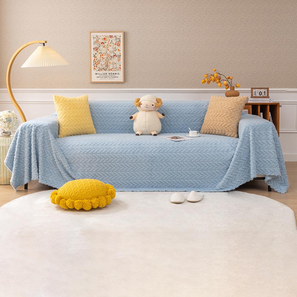 INS Style Cream Color Sofa Towel Plush Cat Petting Sense High-End Sofa Cover Double-Sided Plush Sofa Cover Towel