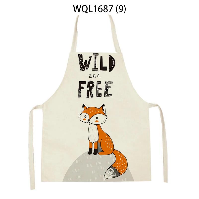 Cartoon Animal Fox Bear Pattern Kitchen Apron Woman Adult Kids Bibs Home Cooking Baking Cleaning Apron Kitchen Accessory 47x38cm