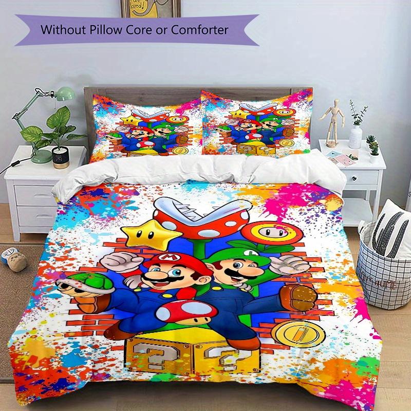 3pcs Happy Super Mario Bros Bedding Set, Including 1 Quilt Cover and 2 Pillow Shams, Without Filling, Soft and Comfortable Home Bedroom Fabric, Fashio