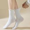 5 Pair Women Fashionable Ruffle Cuffs Crew Socks Cotton Blend Ribbed Knitted Stretchy Fit Comfortable Frilly Ankle Socks