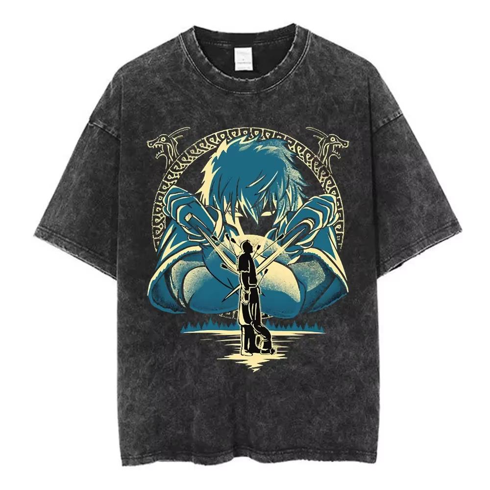 Vinland Saga Tshirt Vintage Washed Y2k Aesthetic Unisex Oversized Short Sleeve Cotton Viking Seinen Retro Streetwear Hot Sale