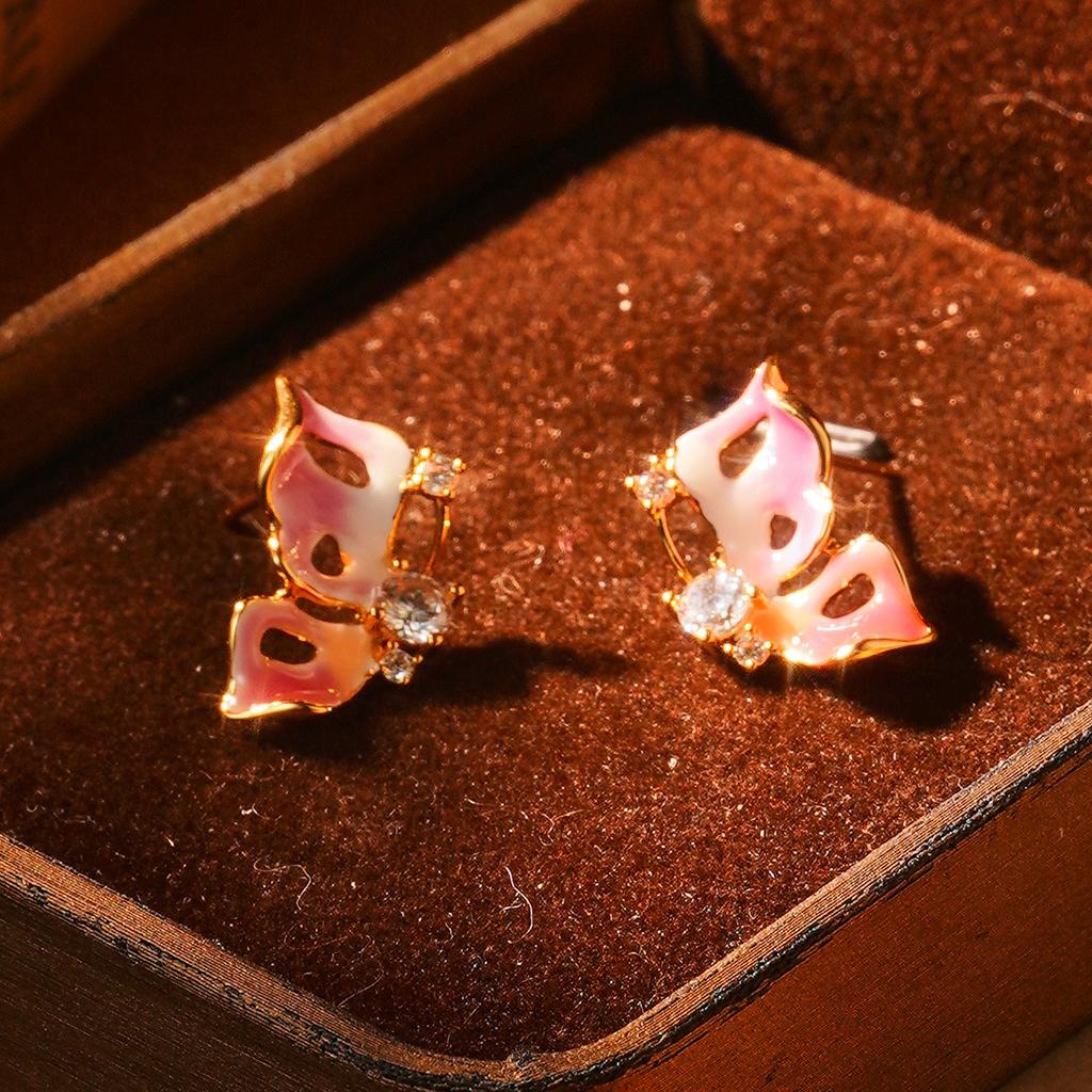 Butterfly Pearl Earrings Niche Design Premium French Retro Earrings Court Style Flower Enamel Oil Stud Earrings Women