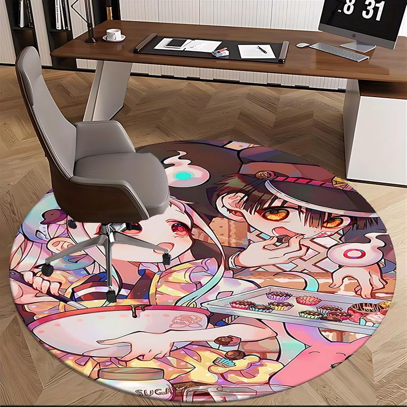 1pc Anime Cartoon Design Round Carpet Office Chair Mat