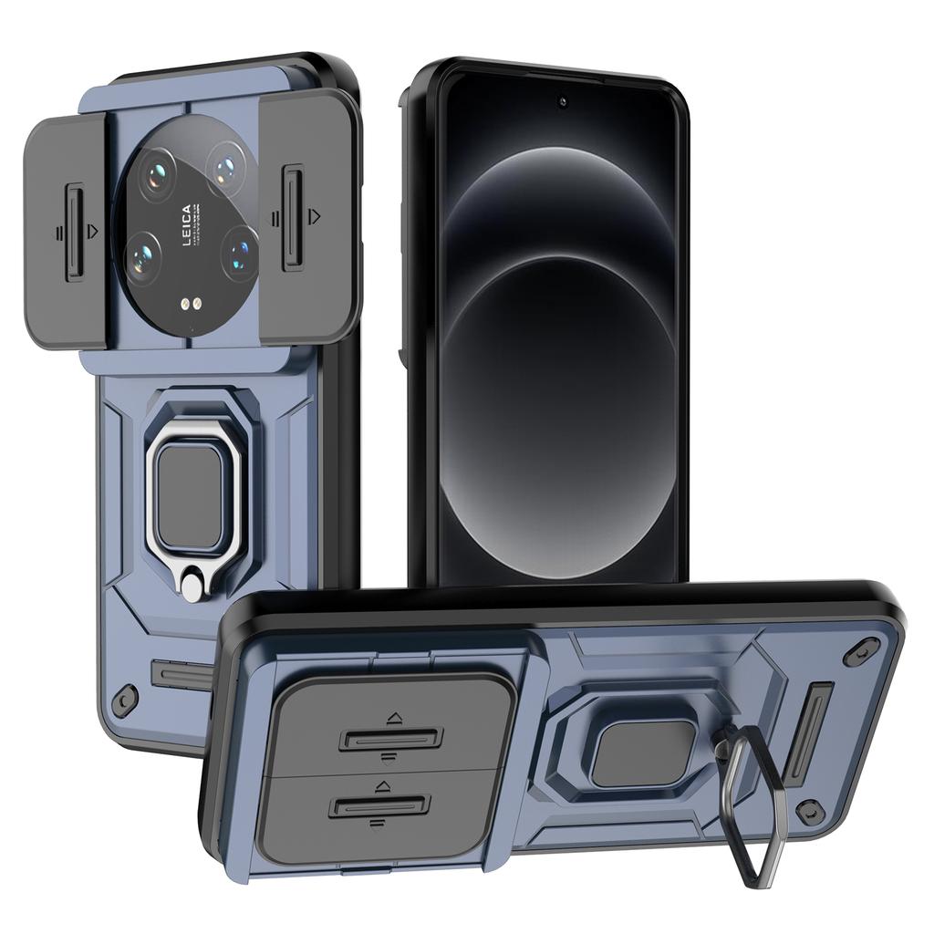 For Xiaomi 14 Ultra Case PC+TPU Kickstand Phone Shell with Slide Lens Cover