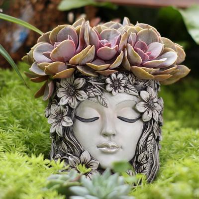 Flower Face Pot Plant Planter,Sculpture Decorative Gift Container Resin Statue for