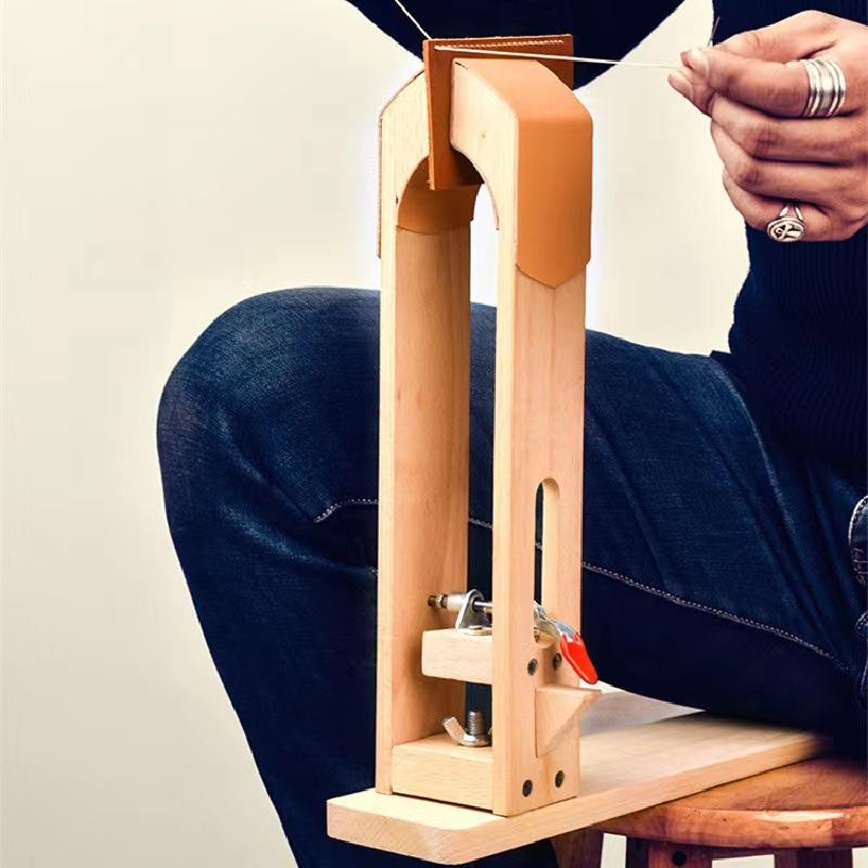 Beech Leather Clamp Set Wood Stainless Steel Adjustable Hand Sewing Tool with Extended Base Plate for Leathercraft DIY Hobbyists