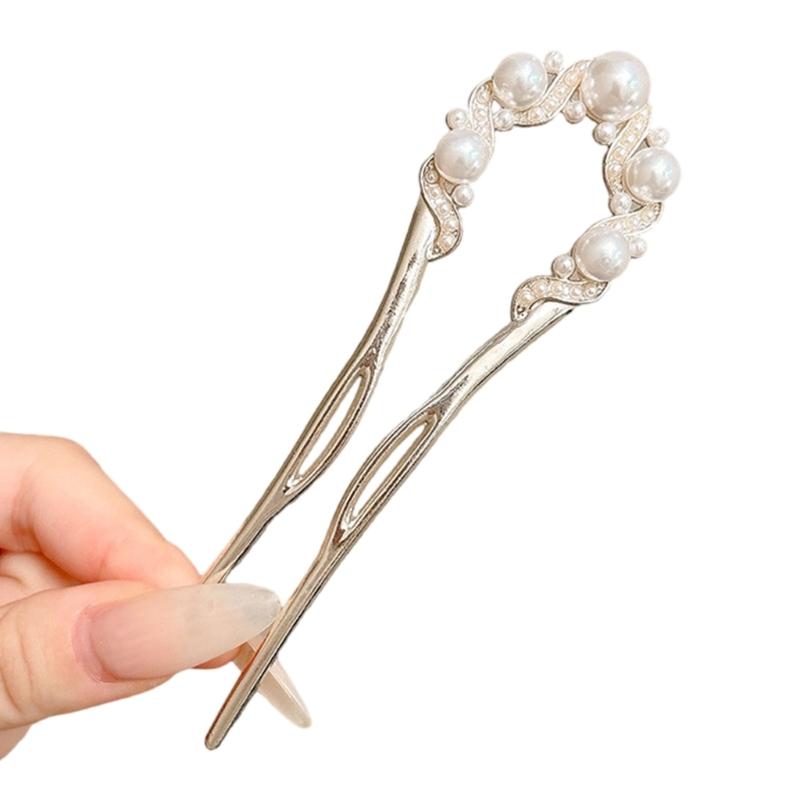 Metalowe Perły Z Cyrkoniami Spinka Do Włosów Wygodny Patyczek Do Włosów Do Gęstych Włosów Bezpieczne Utrzymanie Koka Na Imprezy Bankiety Kobiety