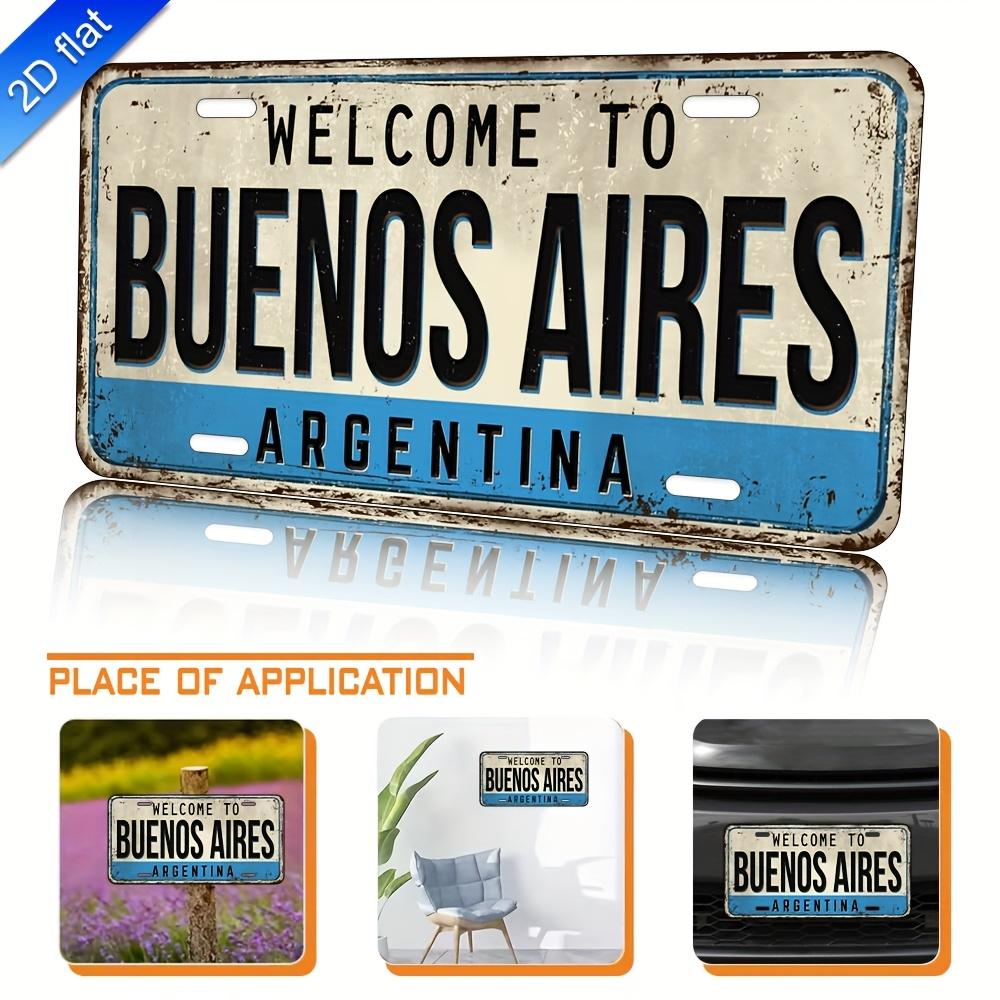 2D Flat, Vintage Buenos Aires Argentina License Plate Wall Art Aluminum Metal Sign - Argentine License Plate Number for Home
