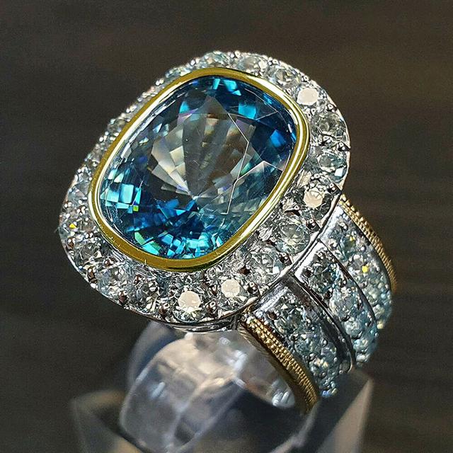 Nydelig design Dame Edele Partyringer Mote Luksus Himmelblå Cubic Zirconia Jubileumssmykker Flotte gaver til mor
