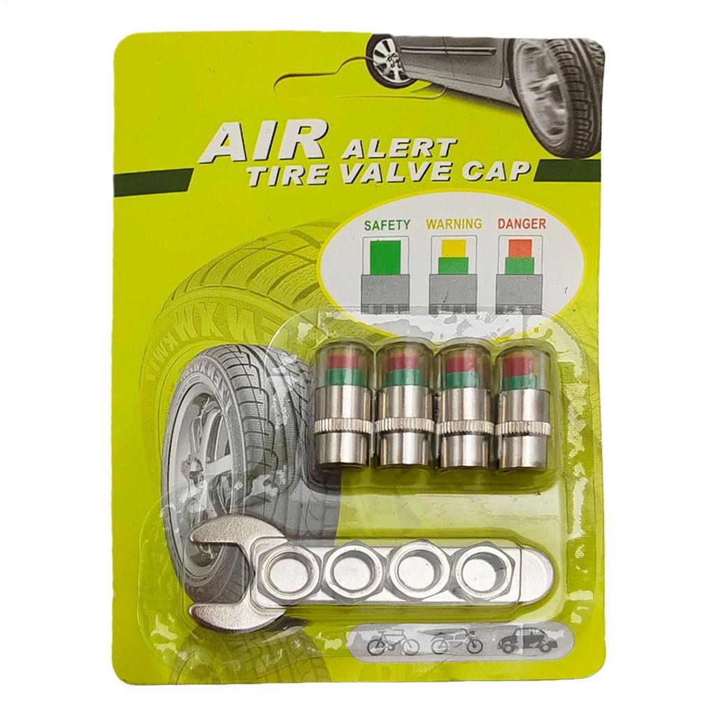 New Tire Pressure Valve Caps 4 Pieces Indicator Alert Car Monitoring Valve Covers For Long-Distance Travel Motorcycle Truck SUV