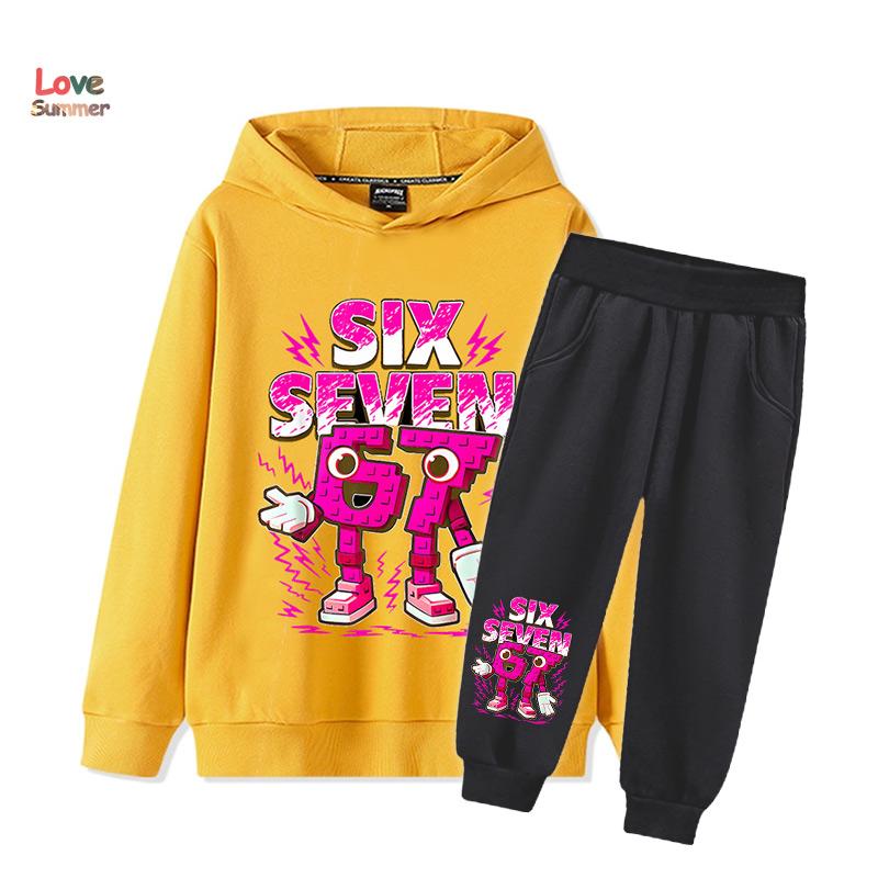 

67 Шість Сім худі штани 2шт хлопчики дівчатка Італійський Маразм Дитина Дівчинка Толстовка 2шт Костюм Худі Дитячий Повсякденний Спортивний костюм 150