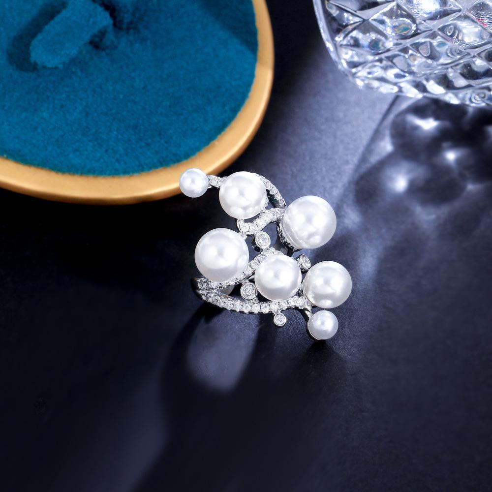 

Designer Flower Pearl Crown Ring Super Fairy Copper Inlaid Zir*****Pen Ring Index Finger Ring