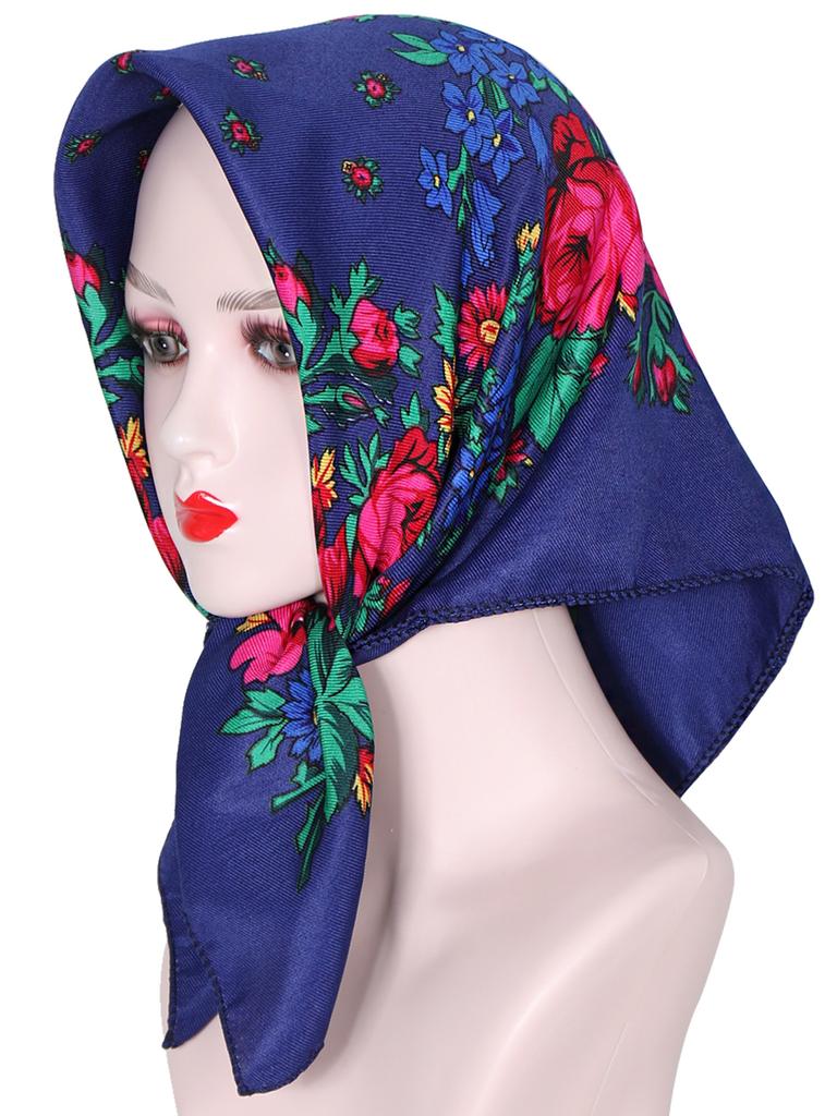 70*70cm Hijabs für Damen Quadratisch Luxuriös Retro Blumendruck Kopftuch Kopfbedeckung Babuschka Kopftuch Bufandas Invierno Mujer Foulard