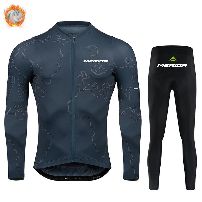 Merida Bike Team 2026 Winter Long Sleeves Cycling Clothing Men's Thermal Fleece Cycling Jersey Set Moutain Road Bike Uniform