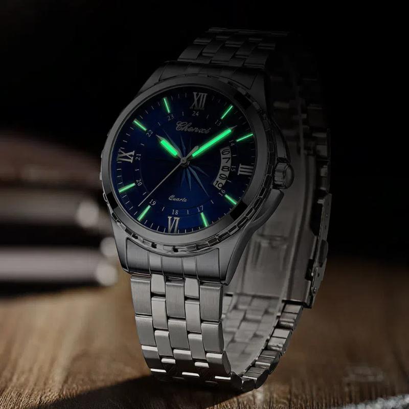 Montre-bracelet étanche lumineuse en acier inoxydable pour homme, montre à quartz simple avec calendrier, montre d'affaires tendance pour homme