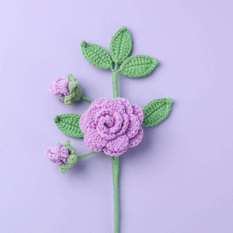 

Camellia Crochet Flower Creative Knitted Bouquets Fake Flowers Crochet Home Party Decoration фиолетовый