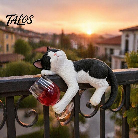 Skurriler Blumentopf-Schmuck Betrunkene Katzenstatue Pflanzer-Hänger, Schmuckstück, Realistische Tierharz-Niedliche Kätzchen-Figur für Randdekoration Außenbereich