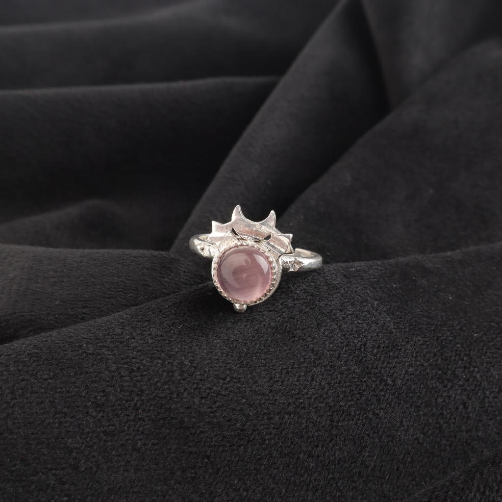 Natural Purple Cat's Eye Gemstone 925 Sterling Silver Jewelry Handcrafted Ring RR-67-37