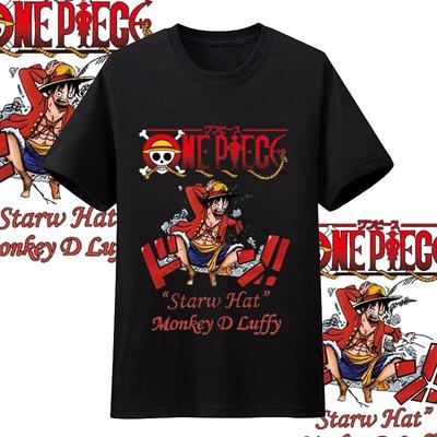 One Piece Anime Strohhut Mitglied Druck Oversized Baumwoll T-Shirt Herren und Damen Bequem Y2K Kinderkleidung Sommer T-Shirts