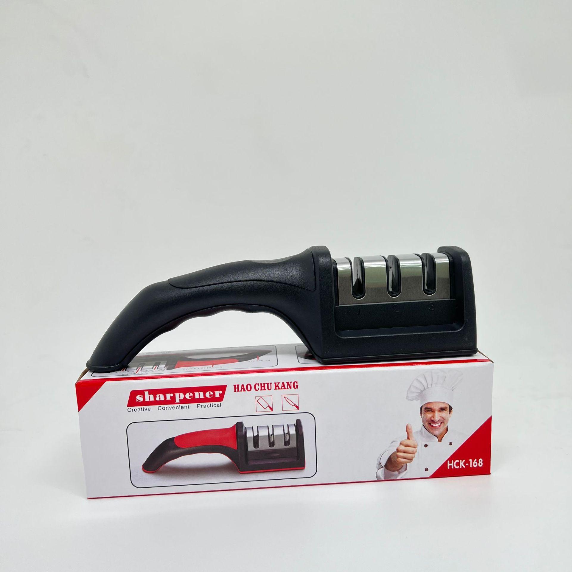 

1Pc Black Kitchen Three Segment Knife Sharpener Fast Sharpening Professional Scissors Household Multi-Functional Tool 21.5x5.2cm