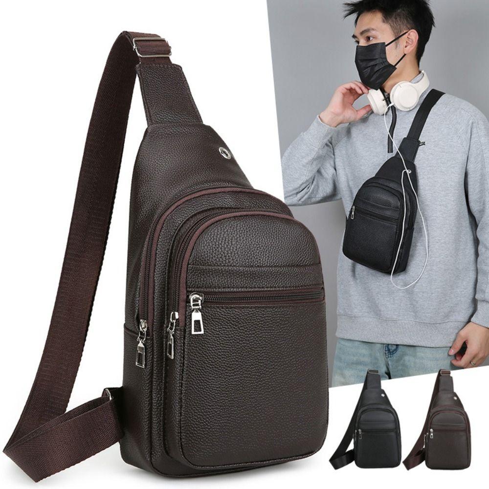 Casual PU Leather Men Chest Bag Multifunctional Black Brown Crossbody Bag Large Capacity Storage Bag Men Women